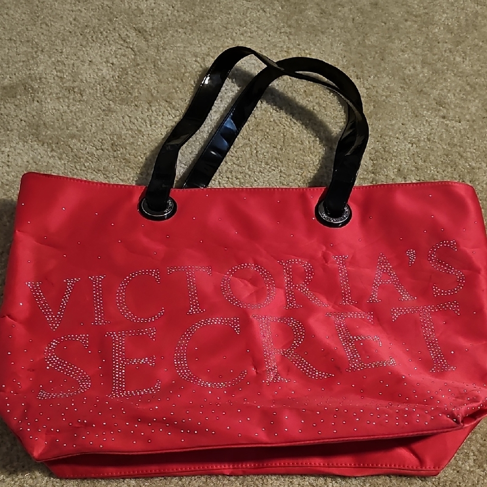 Victoria's Secret Bold Pink Tote with Black Handles